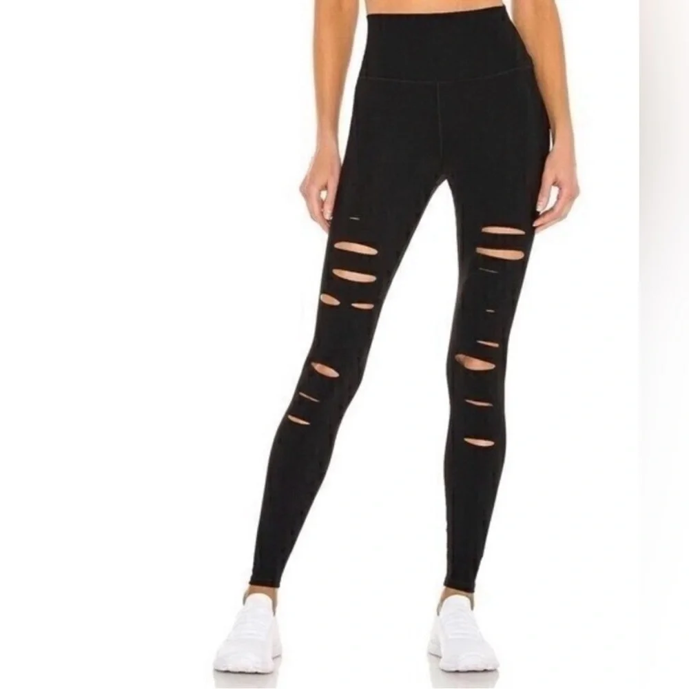 ALO Yoga High-Waist Ripped Warrior Leggings | Black | Size M